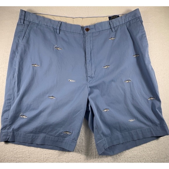 Polo Ralph Lauren‎ Shorts Men's 44B Blue Sharks Pattern Light Chino Big Classic - Picture 1 of 8